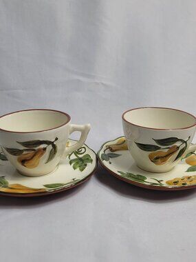 Stangl Sculptured Fruit Cup & Saucer Sets Green & Yellow Fruit Border